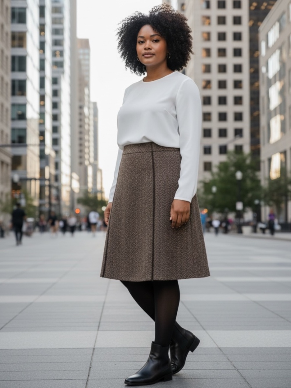 🤩 Tribal Brown/Black Herringbone Wool Blend Skirt - size 16